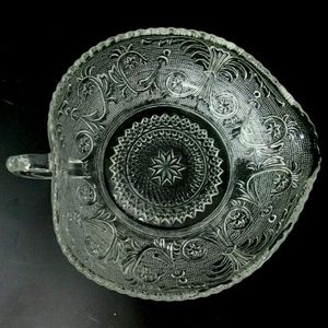 Duncan & Miller Nappy Sandwich Pattern Glass Heart Spade Shaped Scrollwork Vtg